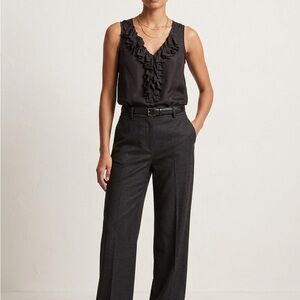 J. Crew Petite 100% Silk Black Ruffle/ Fringe V-Neck Too VGUC 0P